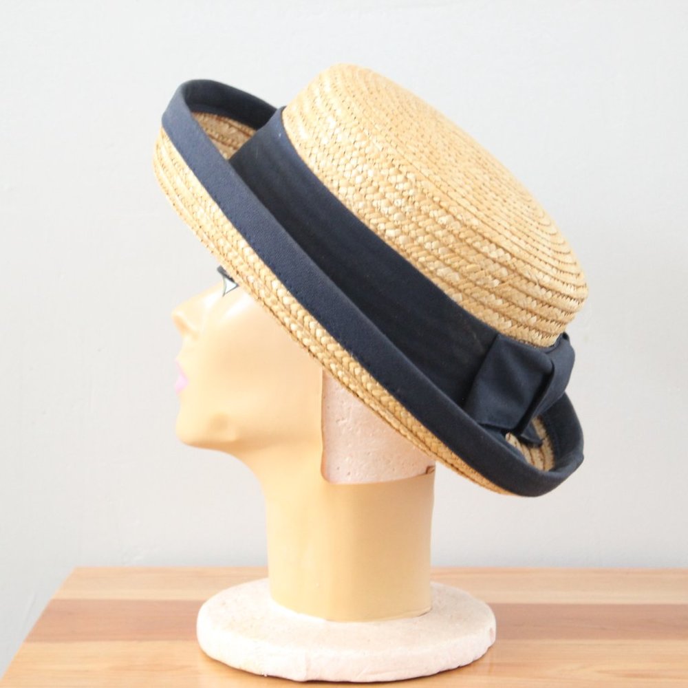 Vintage Woven Blue Ribbon Kettle Brim Hat